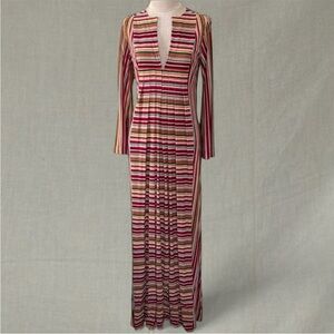 True vintage terry cloth towel material 60s 70s striped v neck maxi dress